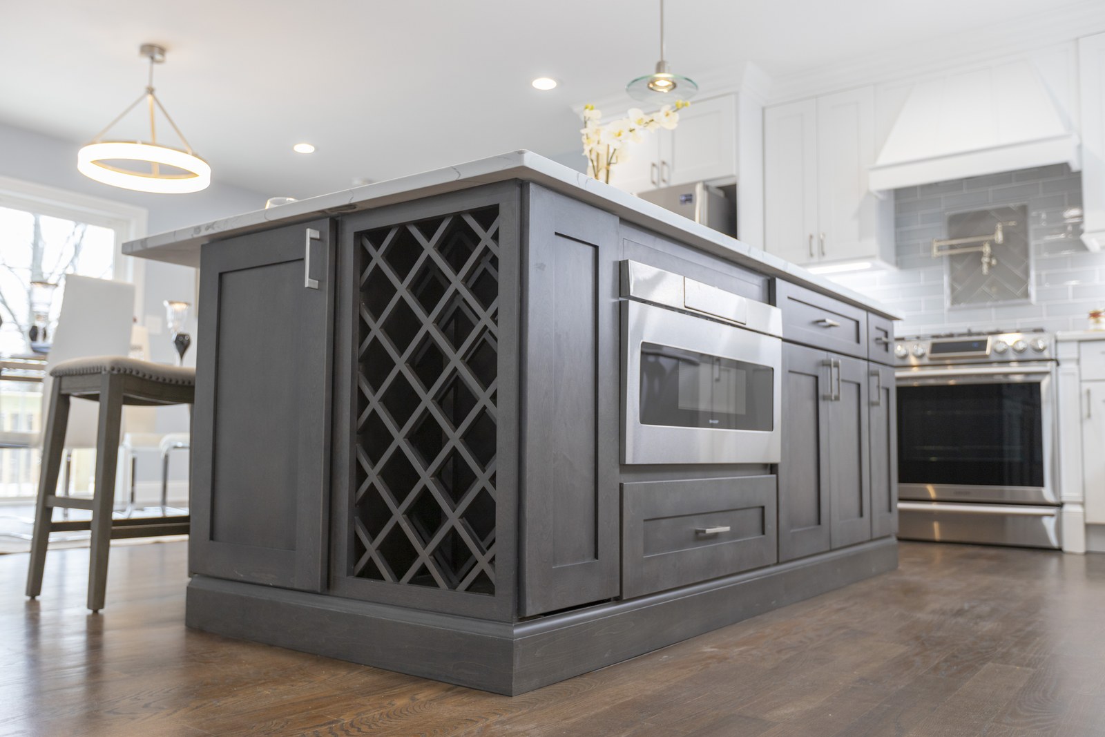 Custom kitchen island with wine rack
